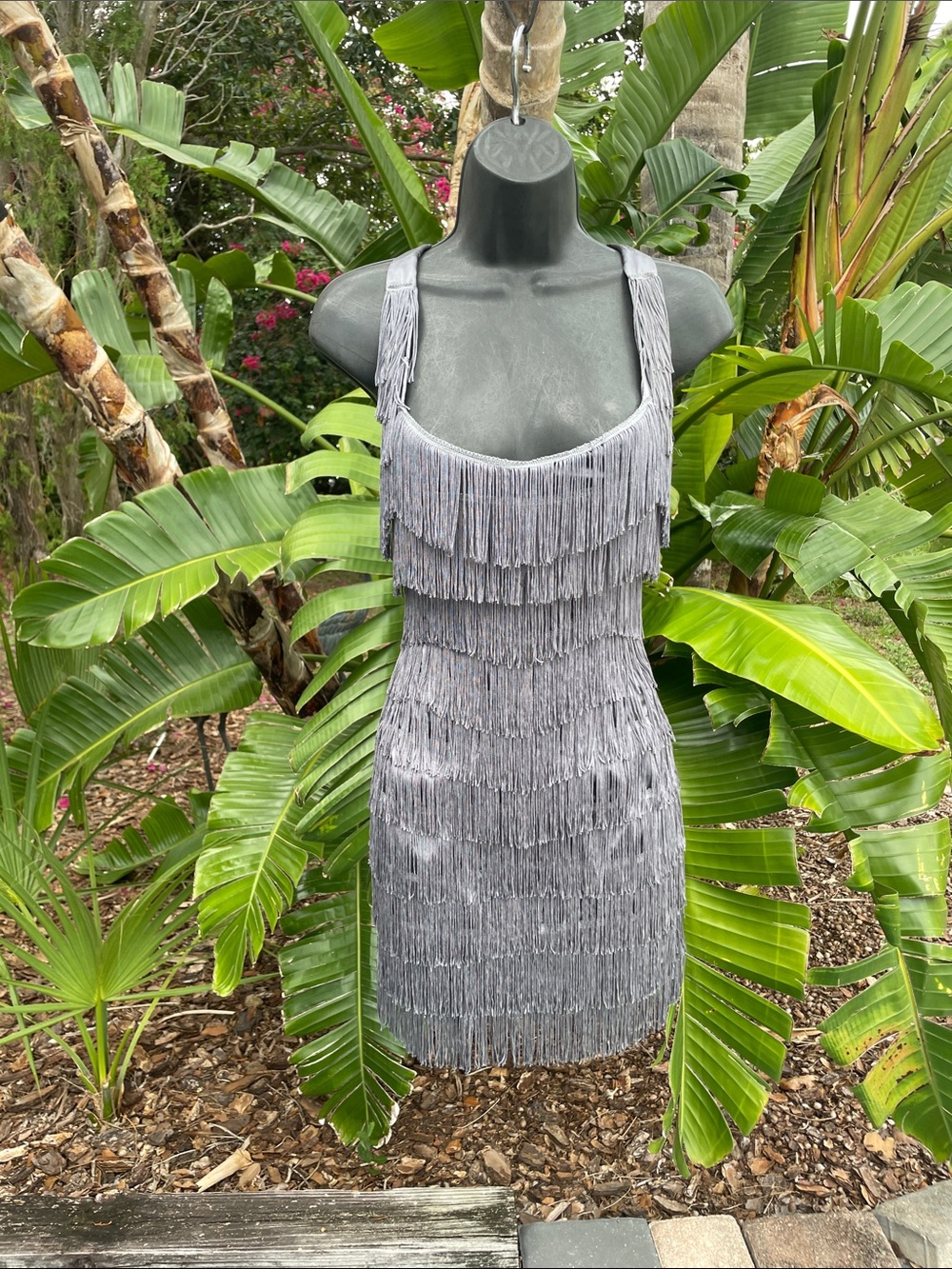 pewter fringe mini dress